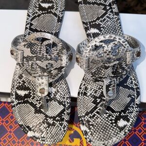 Tory Burch Black and White Snake Print Sandals